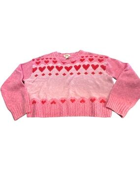 Jessica Simpson Soft Girl Pink Heart Fair Isle Cropped Knit Coquette Sweater XL